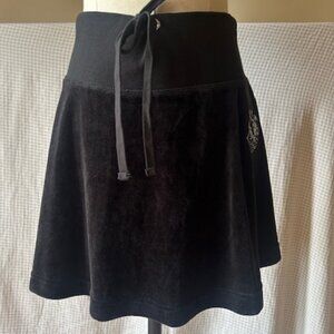 Y2K Juicy Couture Black Velvet Flared Embroidered Sample Skirt